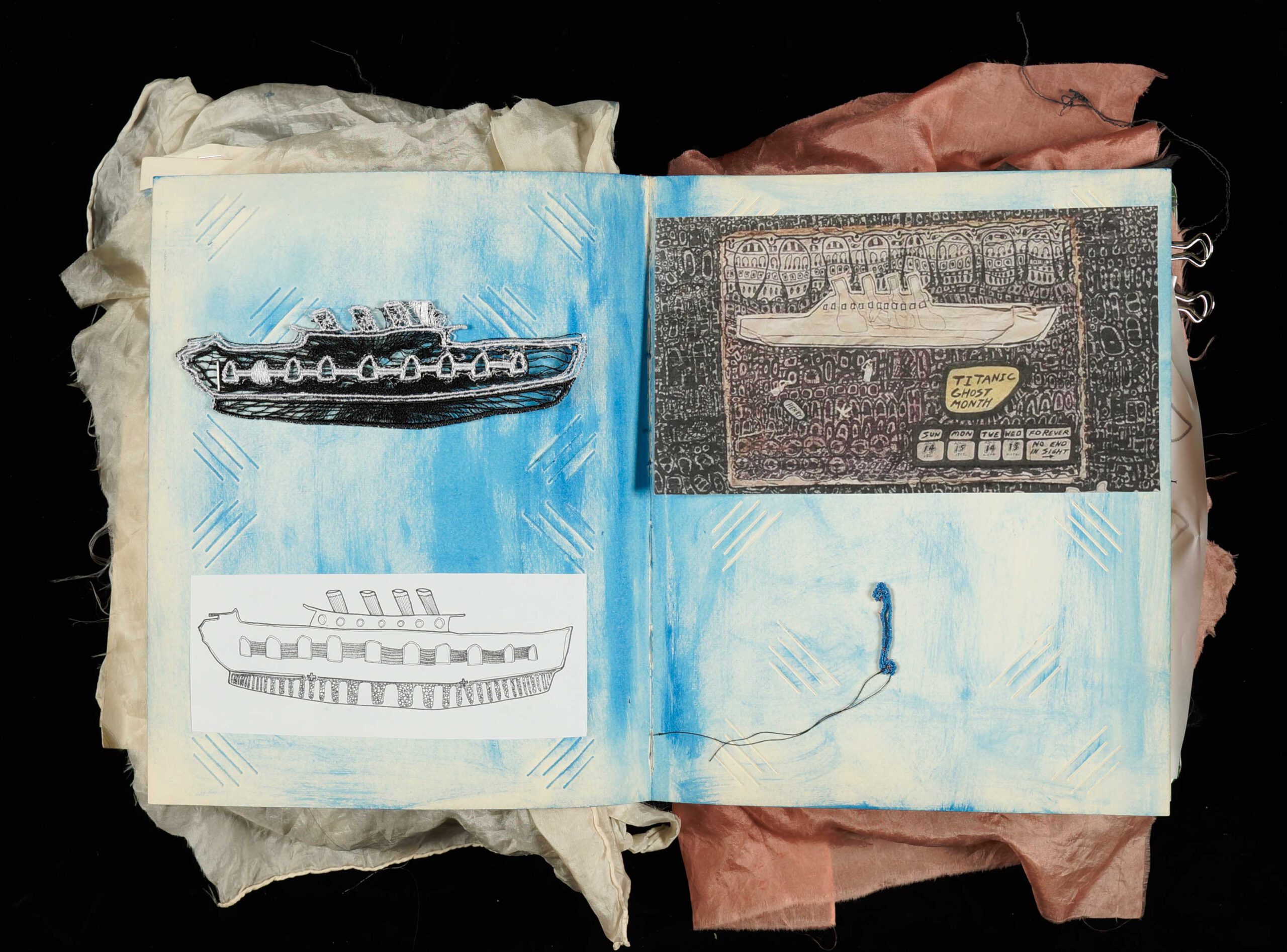 Embroidered textile illustration inspired by art brut artist George Widener. Sketchbook by Susan Buckow