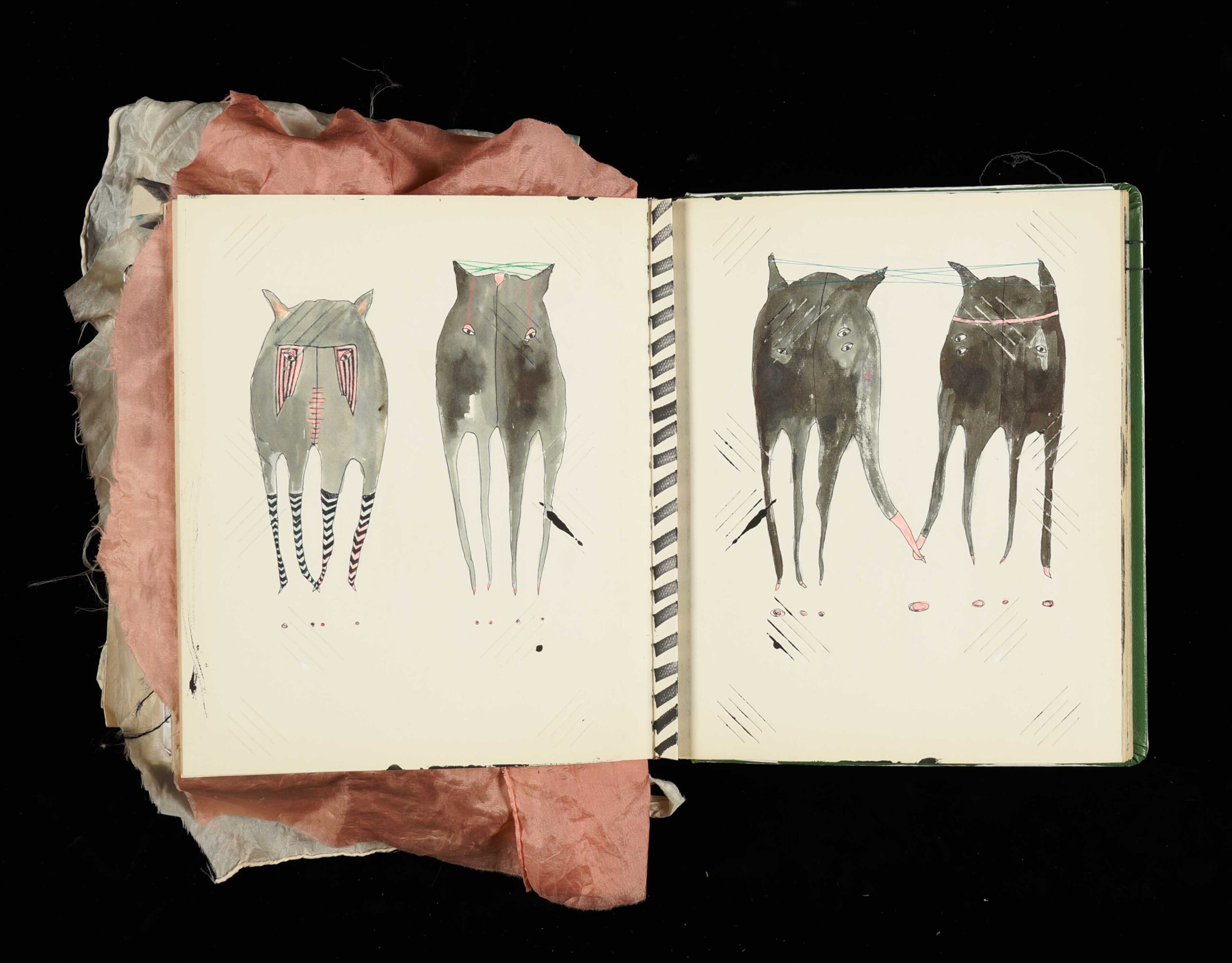 Ink drawings of hand creatures. Sketch Book.