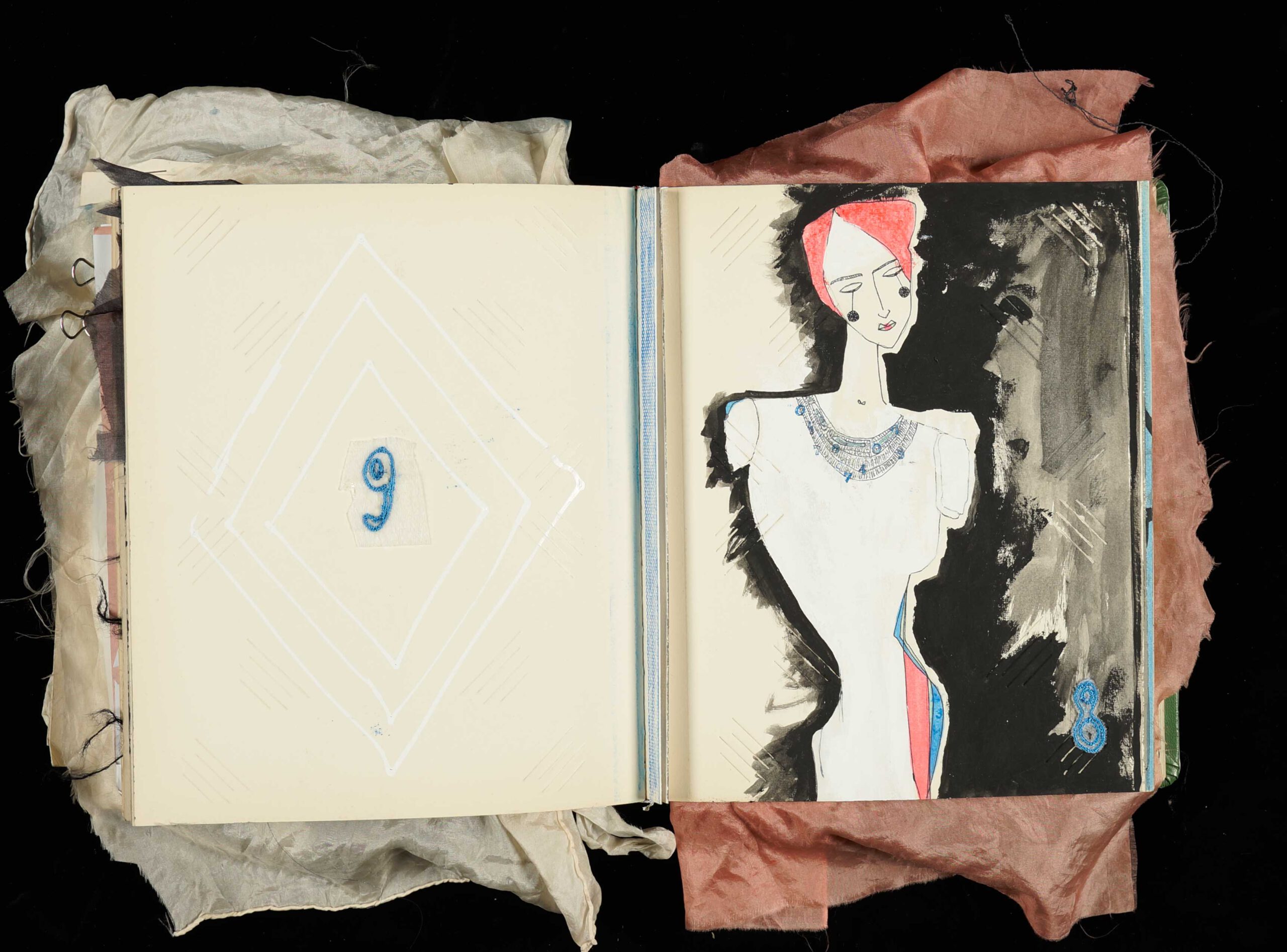 Fashion Illustration with number 9. Sketch Book by Susan Buckow.