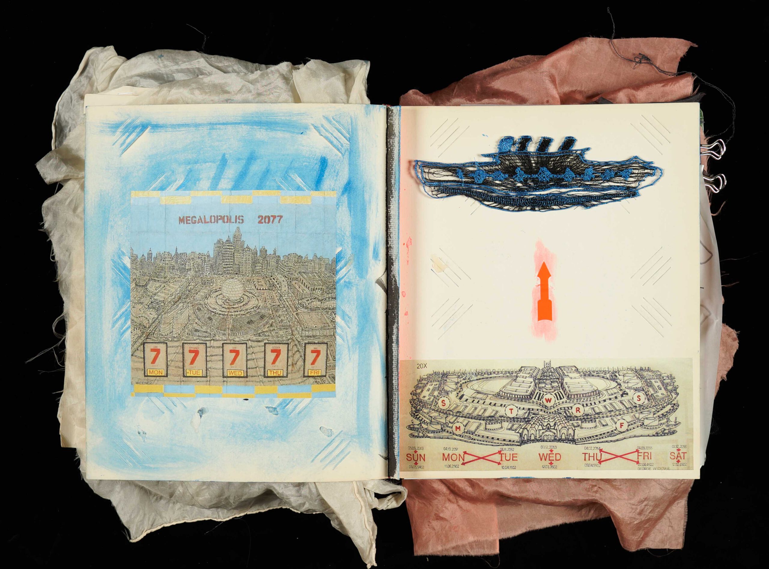 Embroidered ship inspired by the work of George Widener. Sketchbook.