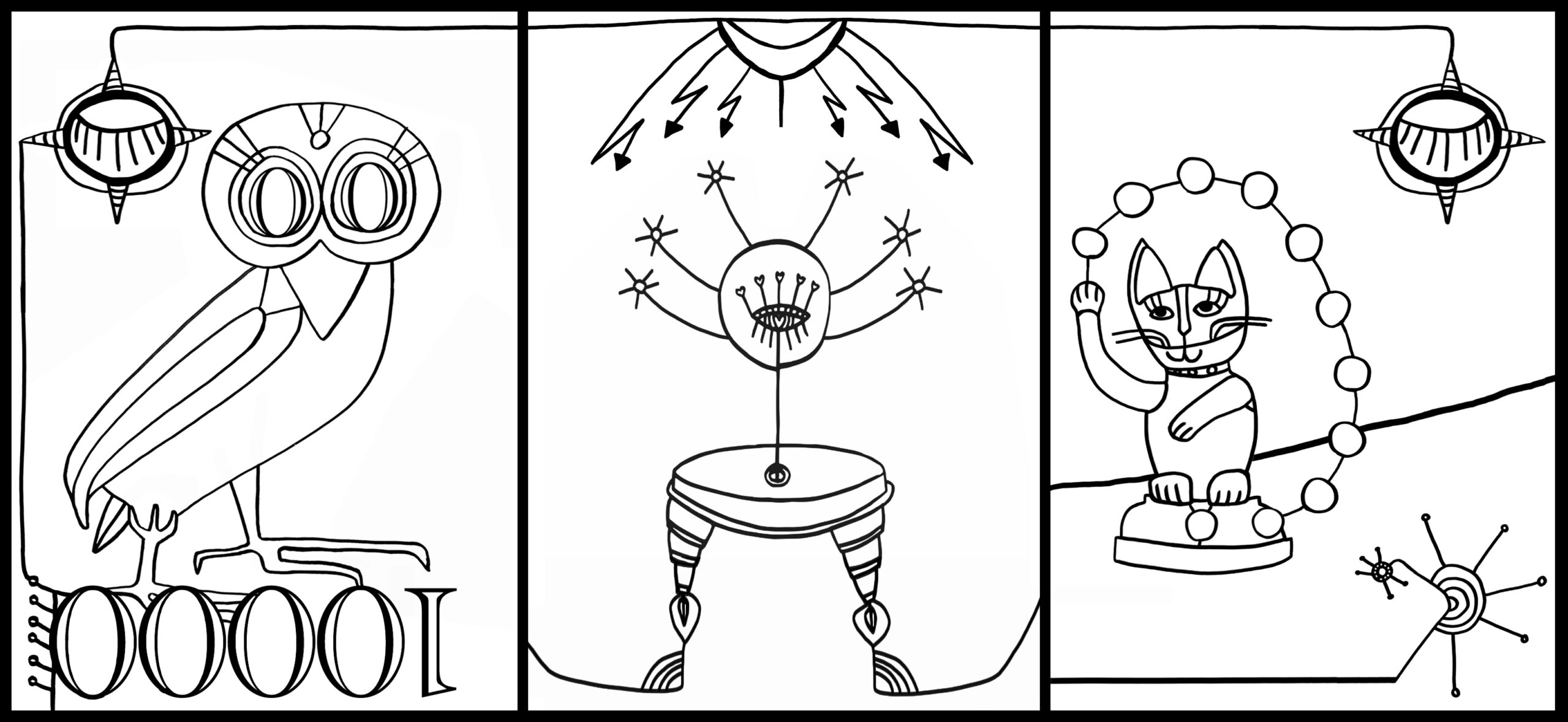 Digitale Zeichung eines fiktiven Geldscheins mit Eule und Glückskatze von Susan Buckow