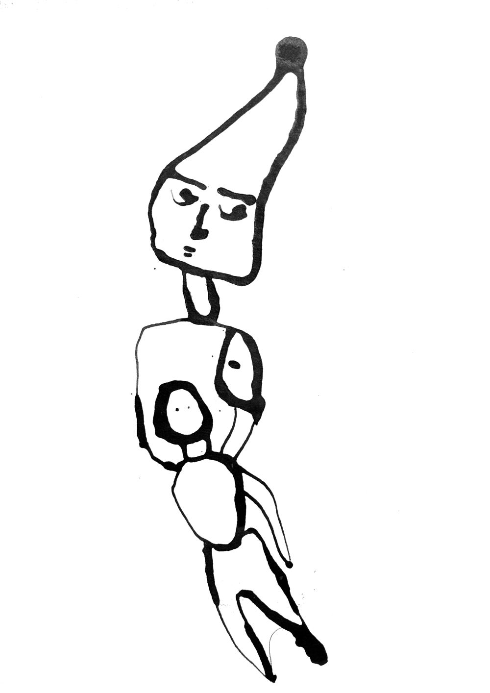 Tuschezeichnung eines tänzelnden Puppen-Zwerges