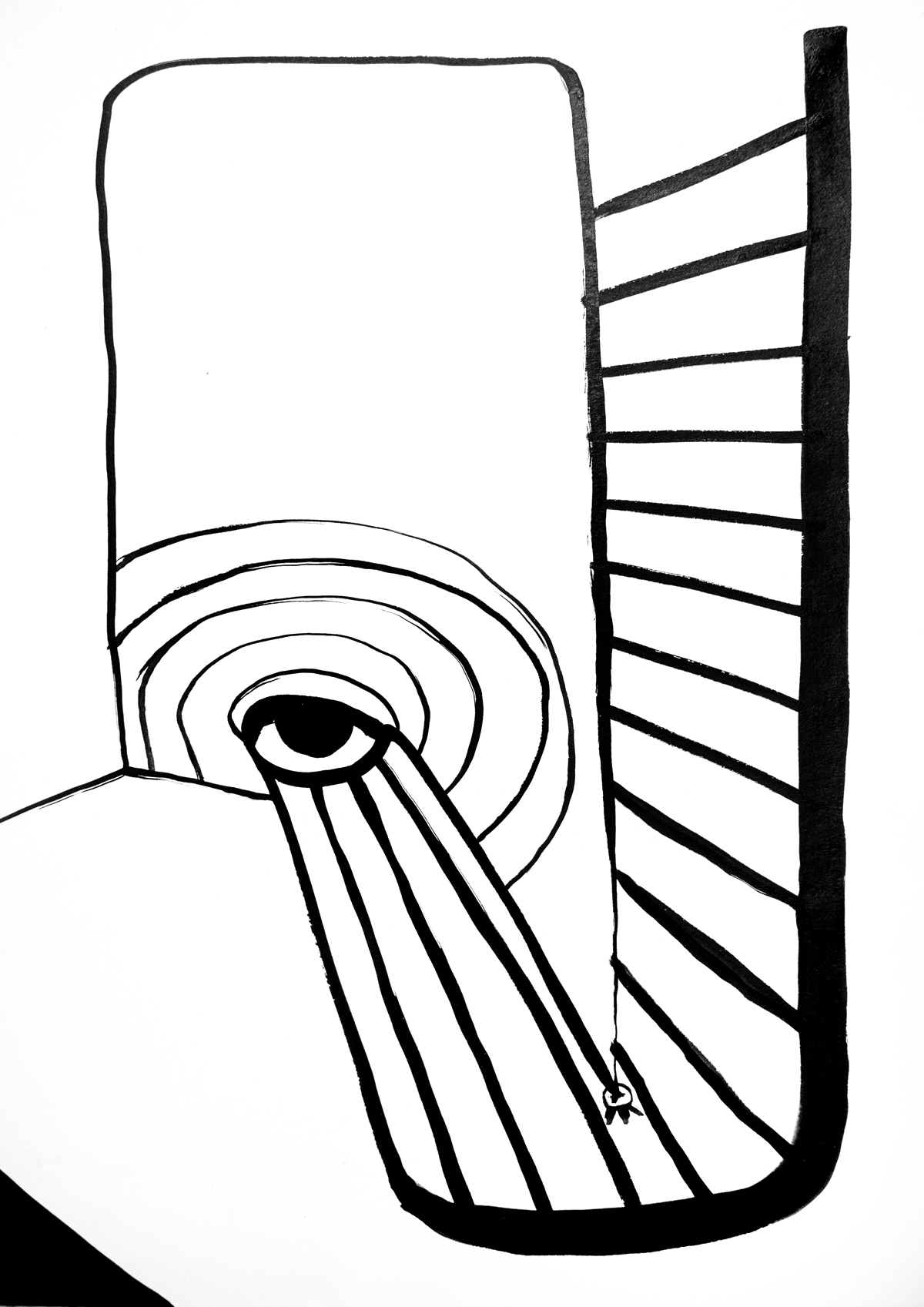 Tuschezeichnung eines Labyrinths mit zentralem Auge