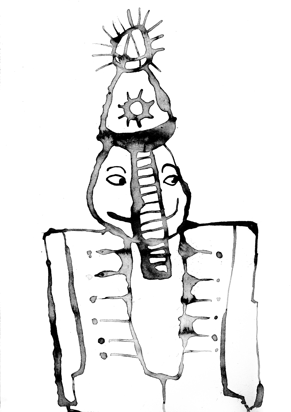 Tuschezeichnung eines Elefanten mit Hütchen von Susan Buckow