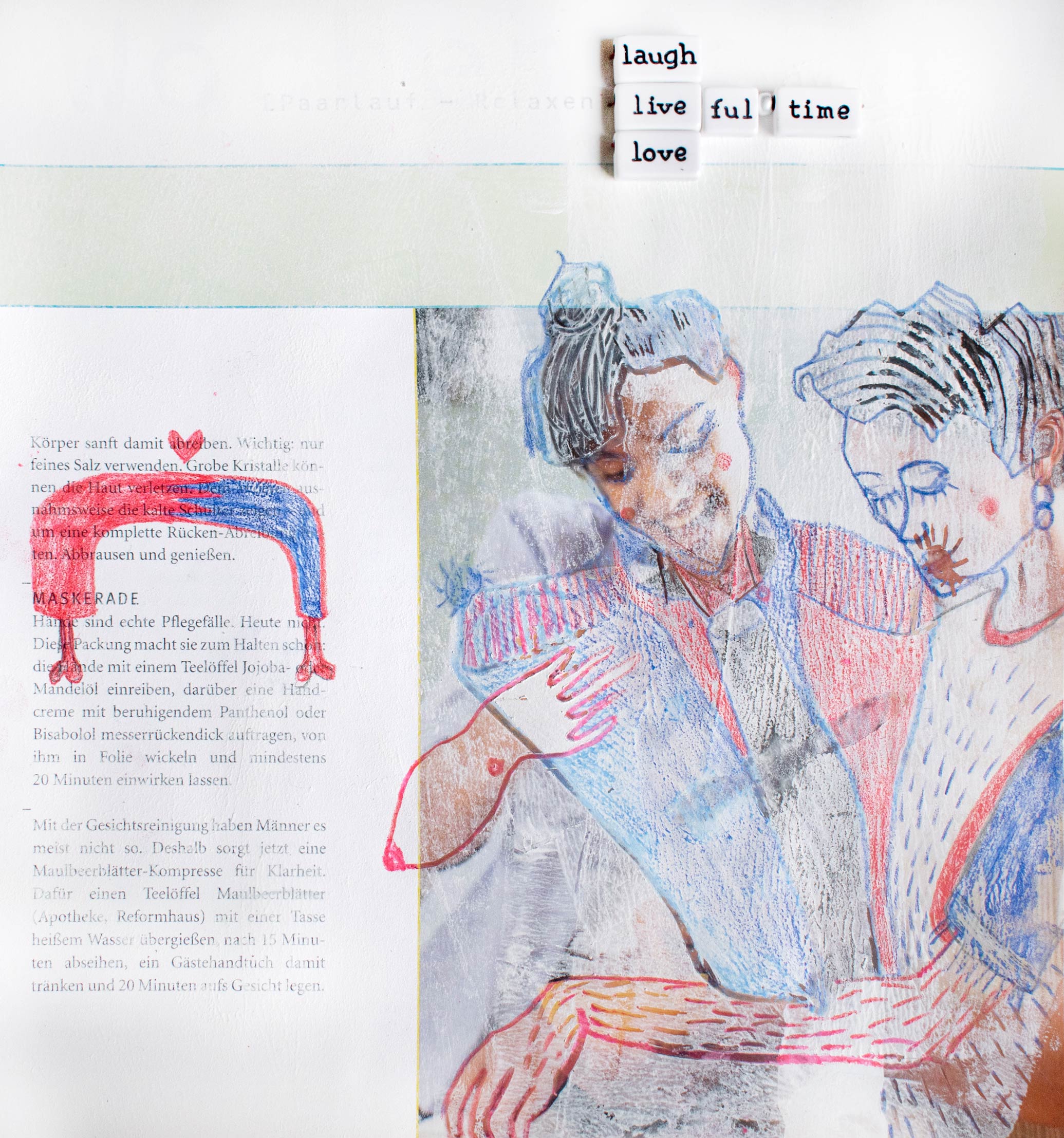 Penzil drawing with counterpolar magnetic sausage and two women