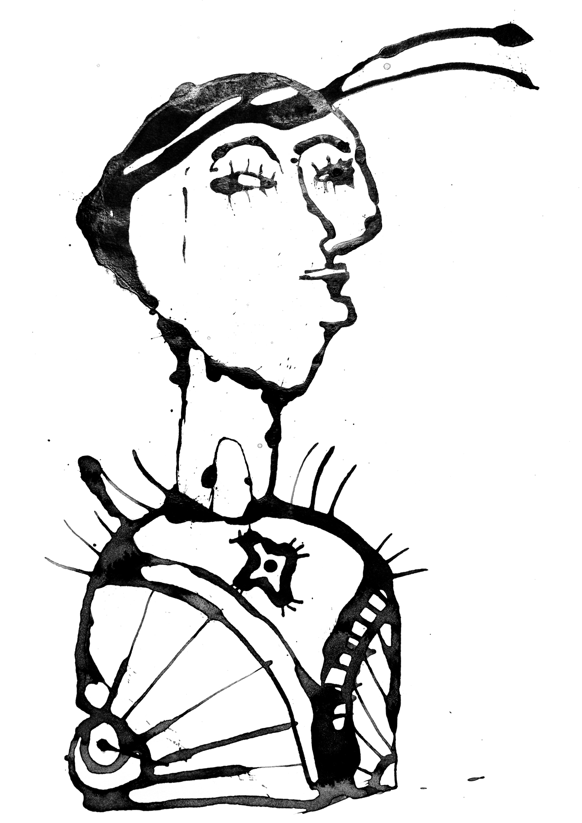 Tuschezeichnung von Person mit Fühlern von Susan Buckow