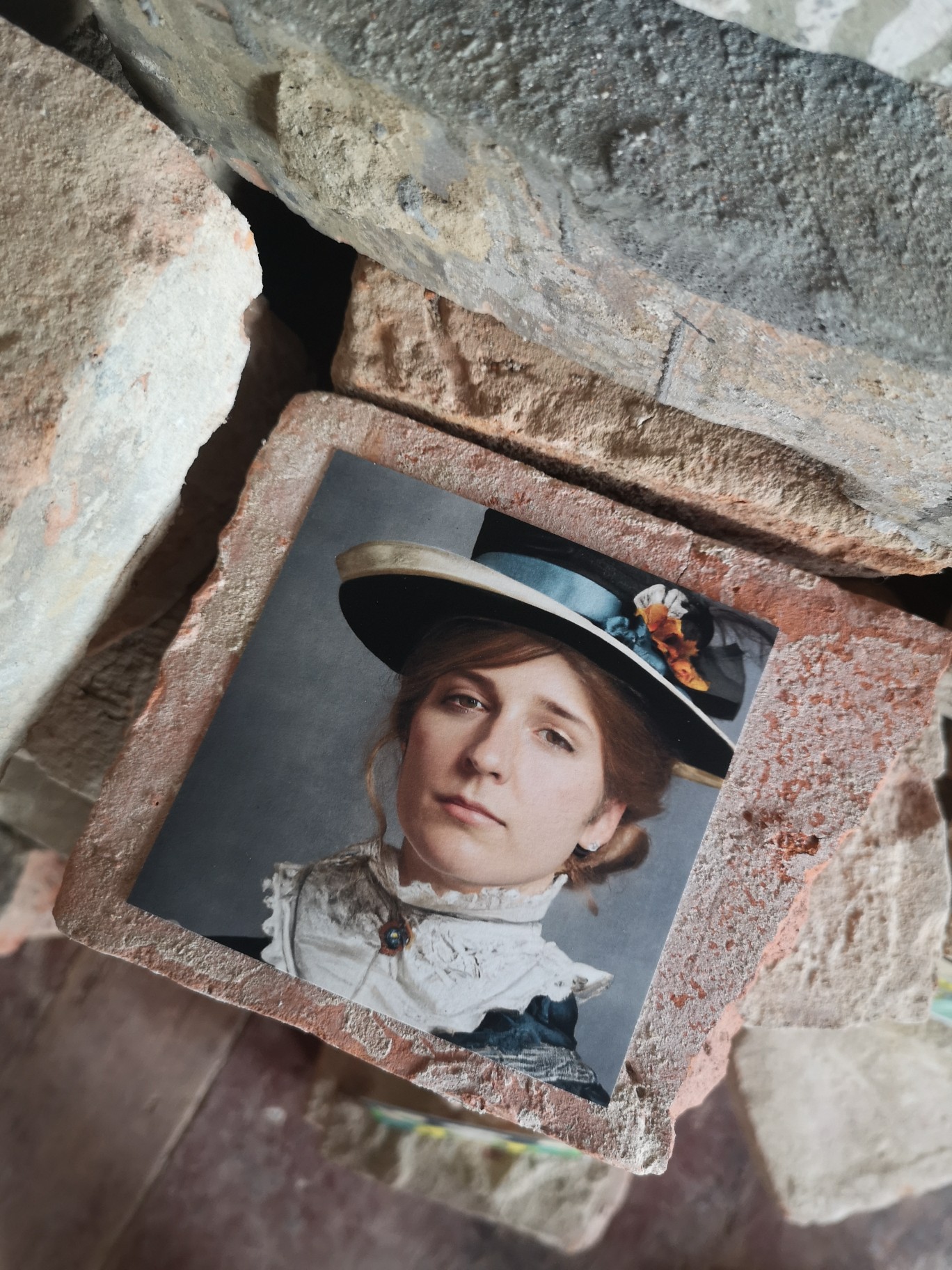 AI created AI-created image of fictitious noble woman wearing a hat and white collar.