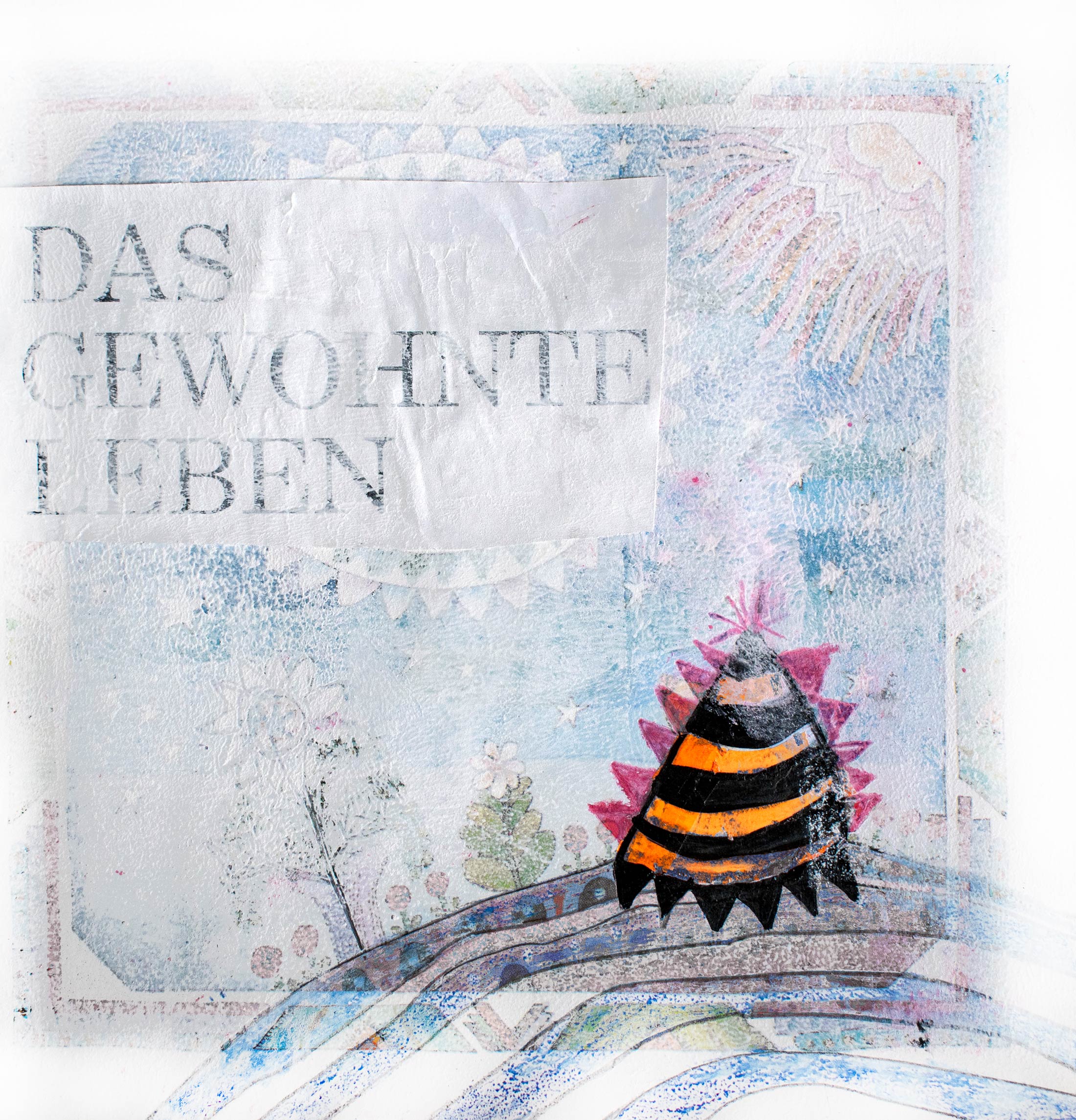 Übermalung einer Buchseite mit Schriftzug: 