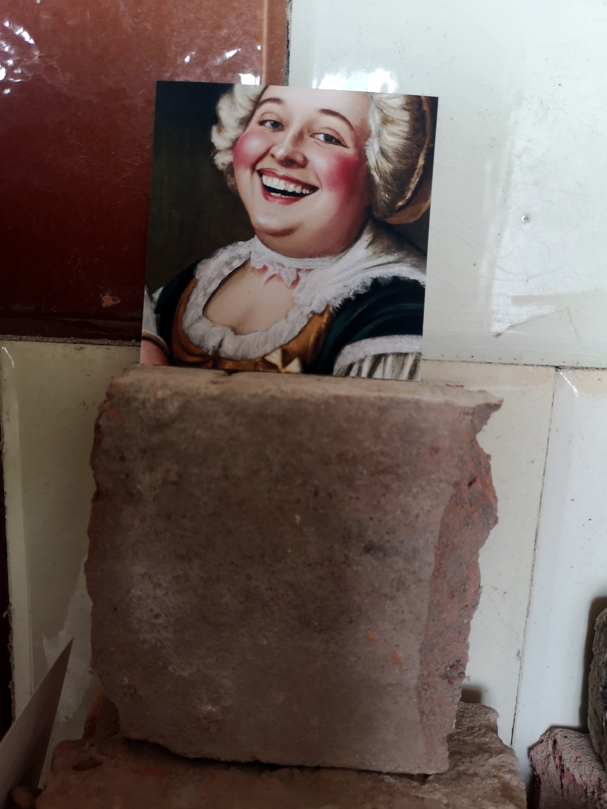 AI created image of happy chubby female cook from the 19. century in art exhibition.