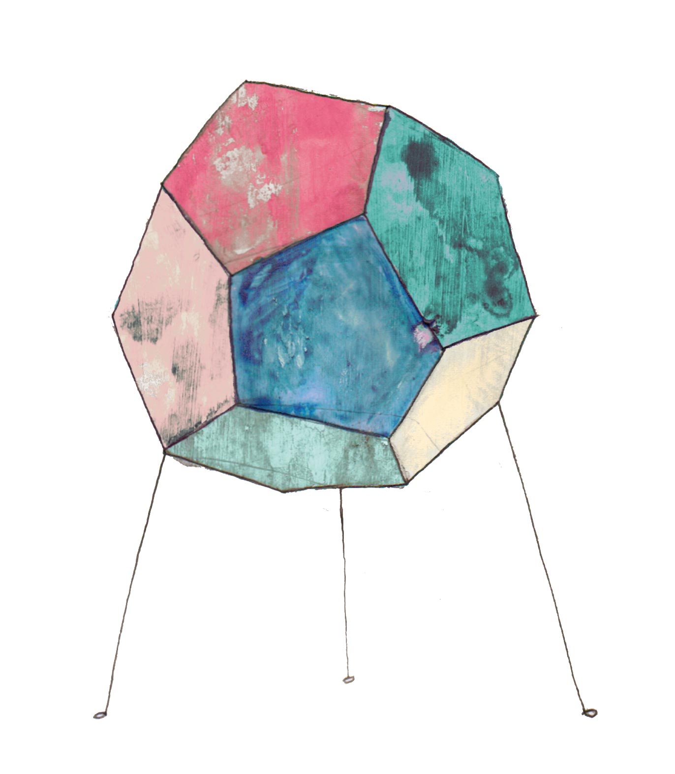 Zeichnung eines Dodokaeder-Ufos auf drei Beinen