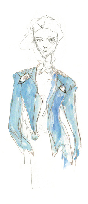 Modeillustration mit blauer Seefahrerjacke