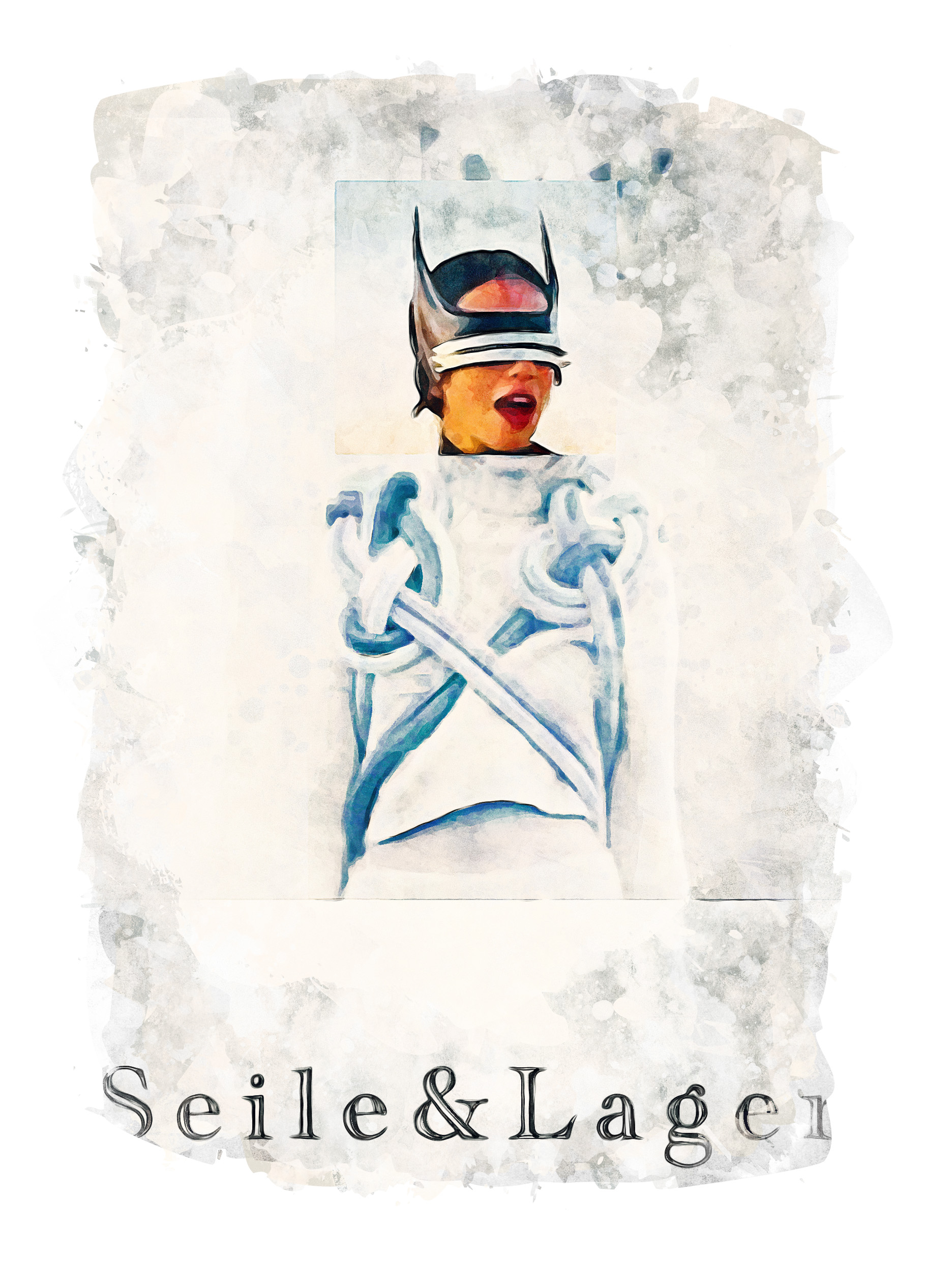 Digital Collage of Batgirl with Ropes and lots of white Colour