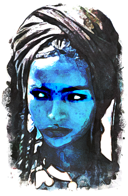 Blue Girl Portrait - digital Watercolour Illustration for experimental Costume Design