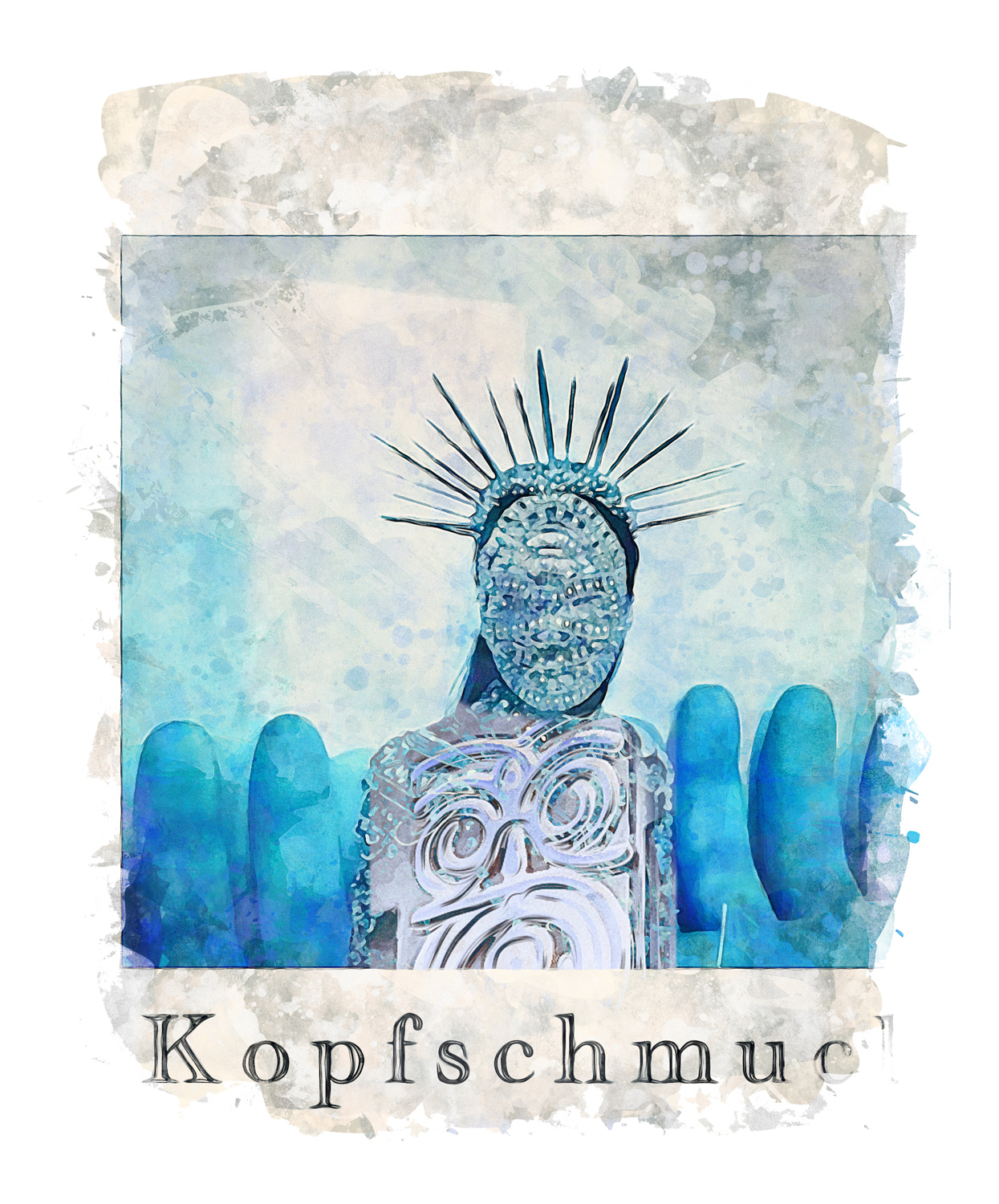 Digitale Collage mit Kopfschmuck - Kostümbildentwurf für die Welt danach in der Katharinenruine Nürnberg