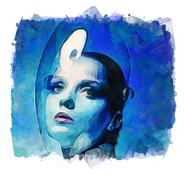 Blue Melancholic Space Woman - Costume Design Digital Illustration