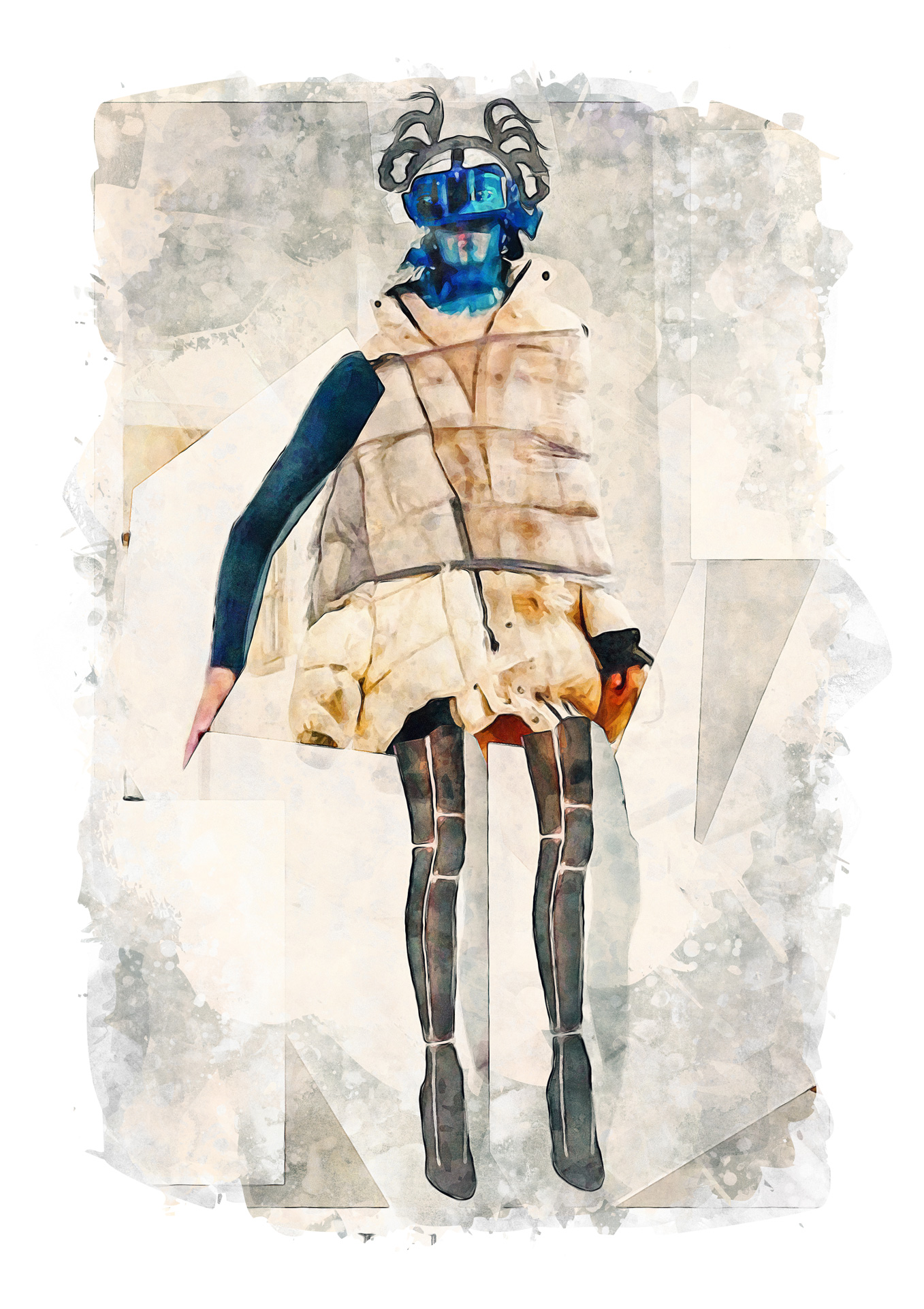 Wild Costume Design Illustration in digital Watercolour with blue Head